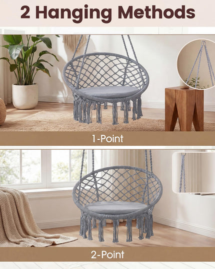 Giantex Hammock Chair Macrame Swing with Round Seat Cushion and Hardware Kit