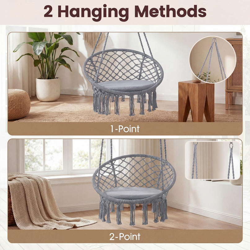 Giantex Hammock Chair Macrame Swing with Round Seat Cushion and Hardware Kit