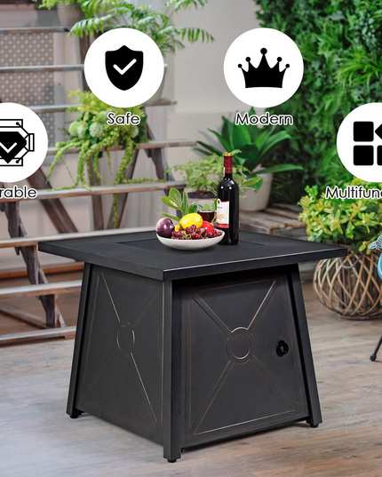 Giantex Gas Fire Table, 30 Inch Square Firepit Table 50,000BTU Fire Pits Tables w/ Waterproof Cover (Black)
