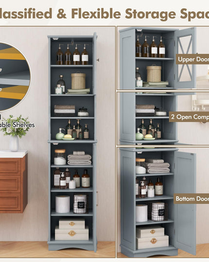 Giantex 67" Tall Storage Cabinet, Bathroom Floor Cabinet with Acrylic Door, Adjustable Shelves