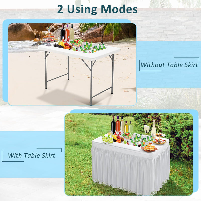 Giantex 48" x 32" HDPE Foldable Ice Bin Table with Drain & Bucket Removable Skirt