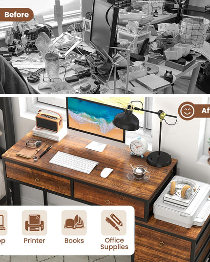 Bureau d'ordinateur Giantex avec 5 tiroirs | Bureau de maison/bureau de 129,5 cm avec classeur