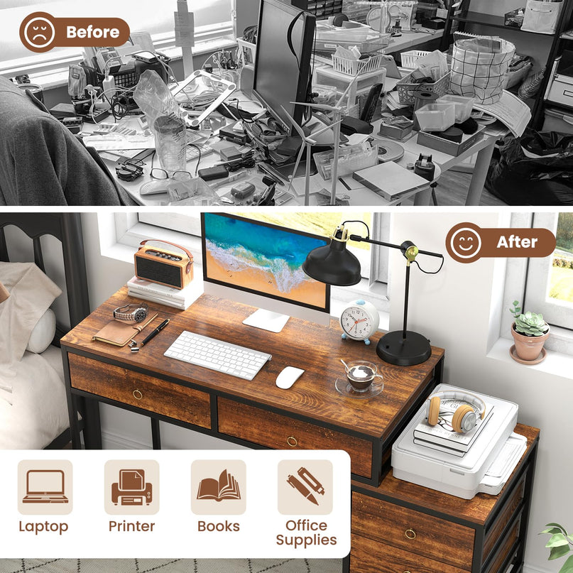 Giantex Computer Desk w/ 5 Drawers | 51" Home Office Desk w/File Cabinet