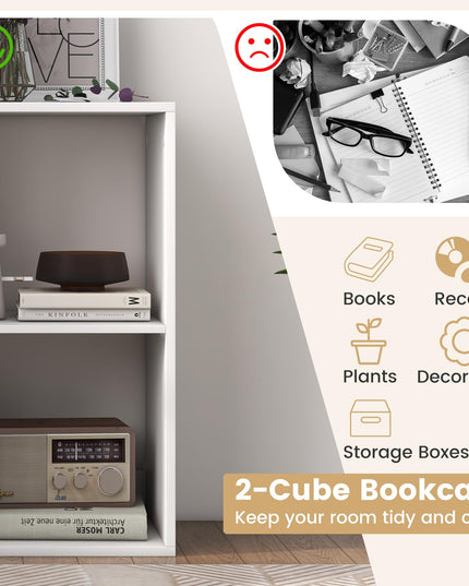 Giantex 2-Cube Bookcase, White Cubby Bookshelf w/Back Guardrail & Anti-Tipping Kits
