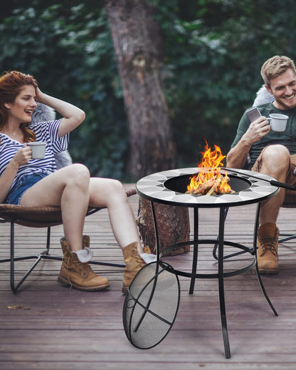 Giantex Fire Pit Table, Outdoor Fire Pit with Mesh Cover, Fire Poker, Tile Tabletop
