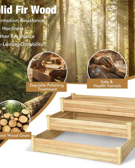 Giantex 3 Tier Raised Garden Bed, Wood Planter Box 48 x 48 x 22 Inch Vegetable Flower Herb Fruit Growing Bed Kit