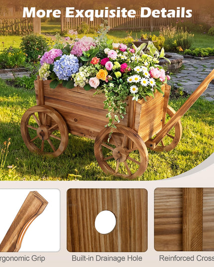 Giantex Support de pot de fleurs roulant rustique avec roulettes pour terrasse, balcon, jardin