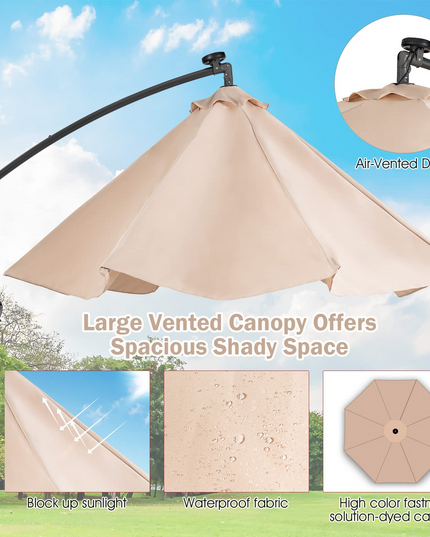 10 ft Pool Umbrellas with 32 LED Lights Solar Powered Offset Umbrella