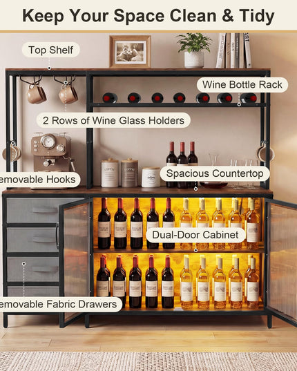 Giantex Tall Wine Bar Cabinet with LED Lights