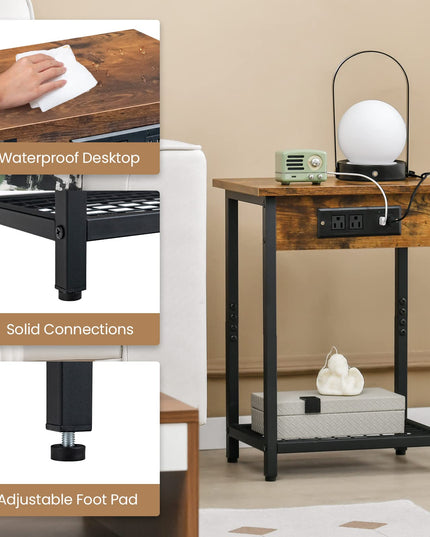 Giantex Nightstand Set of 2 with Charging Station