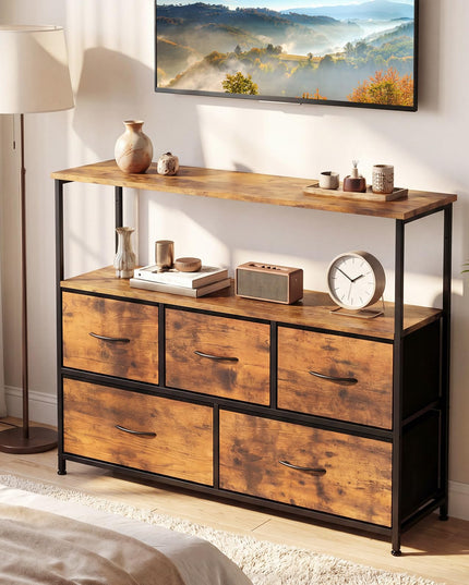 Giantex TV Stand for 45 Inch TV | 5 Fabric Drawer Entertainment Center with Open Shelf