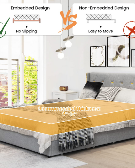 Giantex Upholstered Bed Frame with 4 Drawers