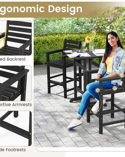 Giantex 29” Bar Stools Set of 2/4, HDPE Barstools w/Back, Armrests & Footrests, Max Load 330Lbs