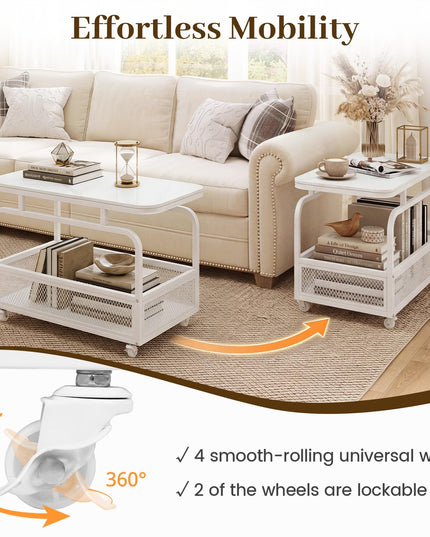 Giantex Rolling Side Table with Mesh Storage Basket