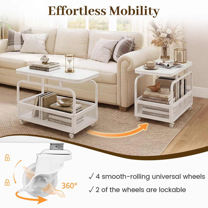 Giantex Rolling Side Table with Mesh Storage Basket