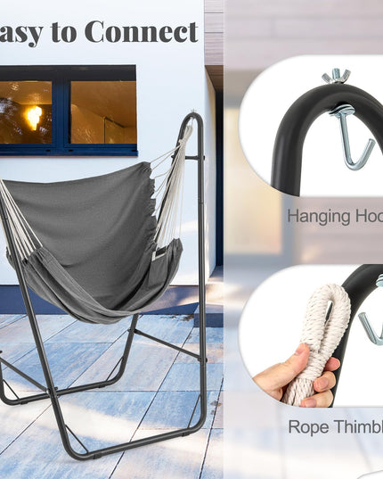 Giantex Hammock Chair with Stand - Swing Chair with Heavy Duty Metal Frame, Storage Side Pocket, Grey