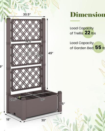 Giantex Raised Garden Bed with Trellis 59”, Self-Watering Planter Box with Water Level Indicator & Removable Space Dividers
