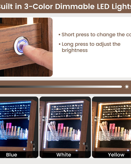 CHARMAID LED Mirror Jewelry Cabinet - Lockable Jewelry Armoire