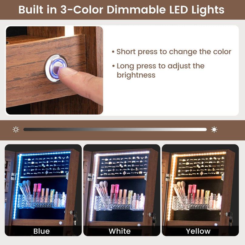 CHARMAID LED Mirror Jewelry Cabinet - Lockable Jewelry Armoire