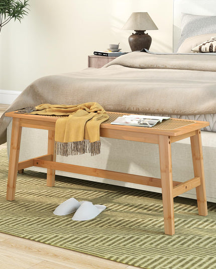 Banc de salle à manger Giantex 39,5" en bambou avec assise en rotin tressé à la main