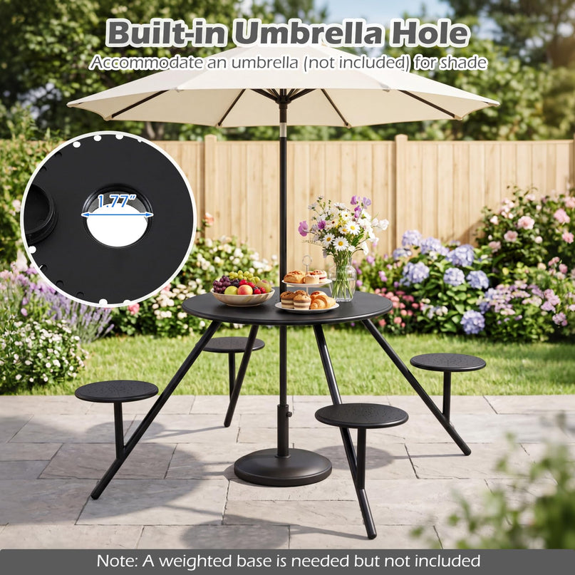 Giantex Round Picnic Table Set with 4 Built-in Seats and 1.77" Umbrella Hole