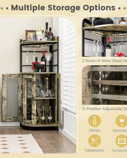 Giantex Corner Bar Cabinet with Glass Holder