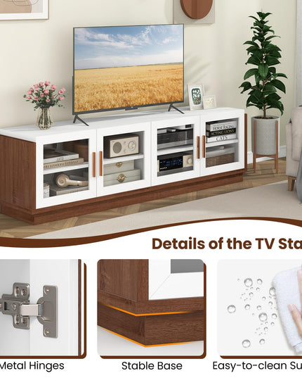 Giantex Large TV Stand for TVs up to 75”, Entertainment Center with 4 Tempered Glass Doors