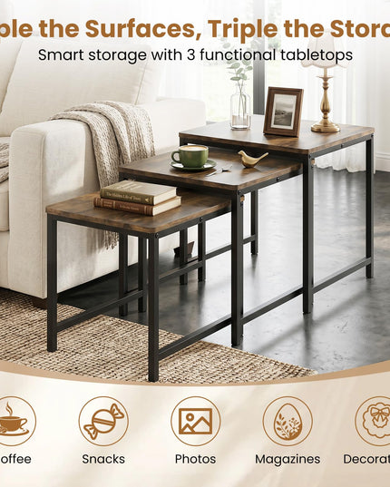Giantex Modern Nesting Coffee Table Set of 3 with Metal Frame for Small Space