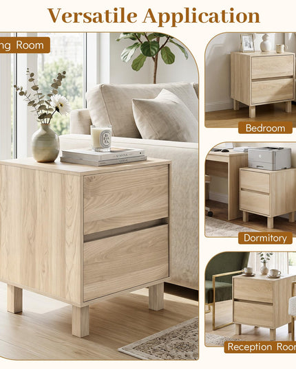 Giantex Wood Night Stand w/2 Storage Drawers & Anti-Tipping Device (1/2)