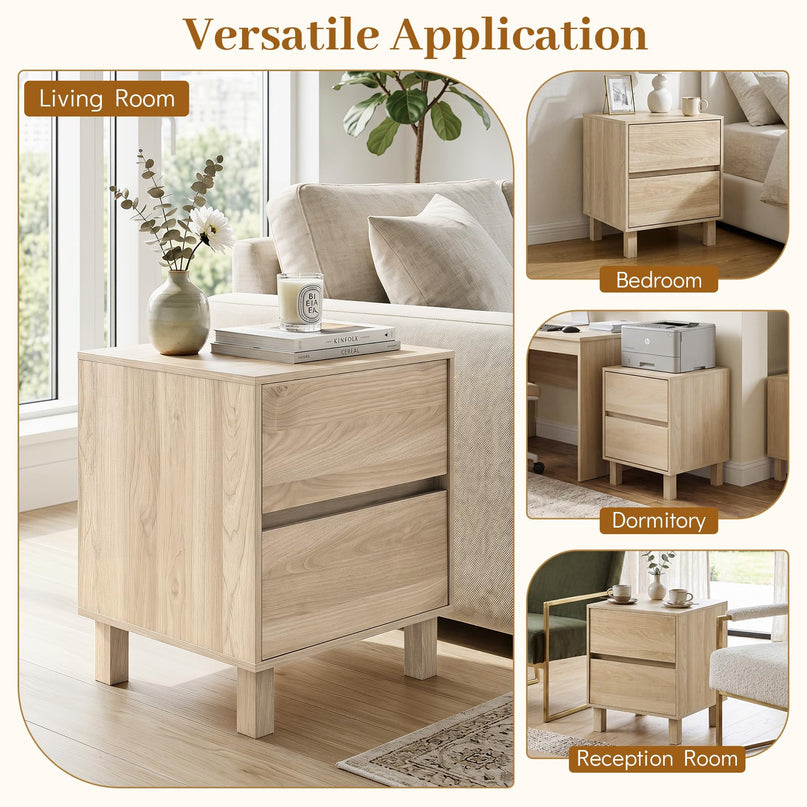 Giantex Wood Night Stand w/2 Storage Drawers & Anti-Tipping Device (1/2)