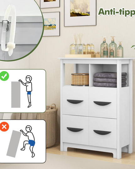 Giantex Storage Cabinet with Large Drawers, Open Storage Compartments, Anti-Tipping Kit, White