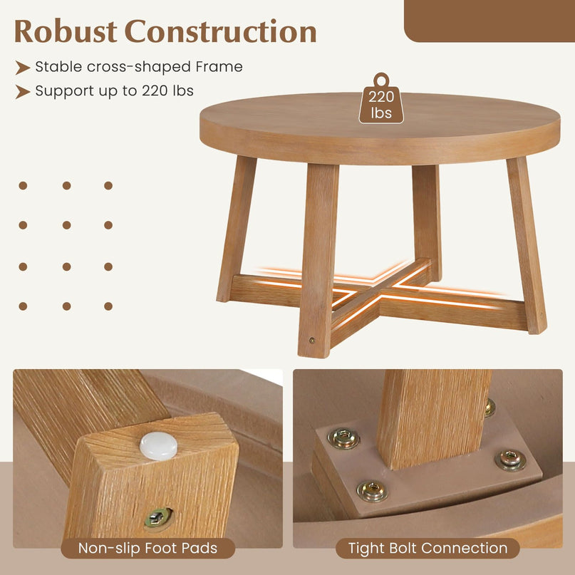 Giantex 30" Wood Center Table with Thickened Tabletop & Cross-Shaped Pine Wood Frame