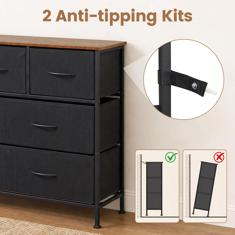 GIANTEX 7-Drawer Wide Dresser with 2-Sized Folding Fabric Drawers & 2 Anti-tipping Kits