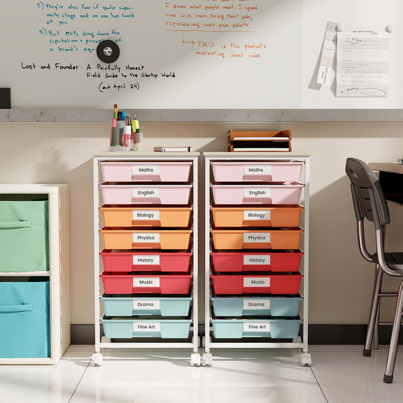 Giantex 8 Drawers Rolling Cart with Wheels Wood Top Sturdy Frame