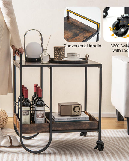 Giantex Bar Cart, 2-Tier Home Coffee Bar Serving Cart with Wine Rack for Wine Liquor Beverage Dinner Party