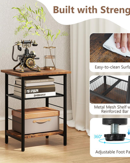Giantex 3 Tier Side Table with Adjustable Mesh Shelf