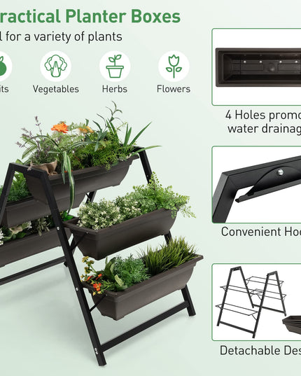 Giantex Set of 2 Vertical Raised Garden Bed, 5 Planter Boxes Container w/ Drainage Holes