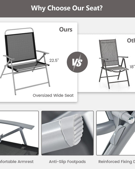 Giantex 3PCS Patio Bistro Set, Folding Outdoor Patio Table Set with 2 Foldable Chairs, 1 Ripple-Like Glass Table