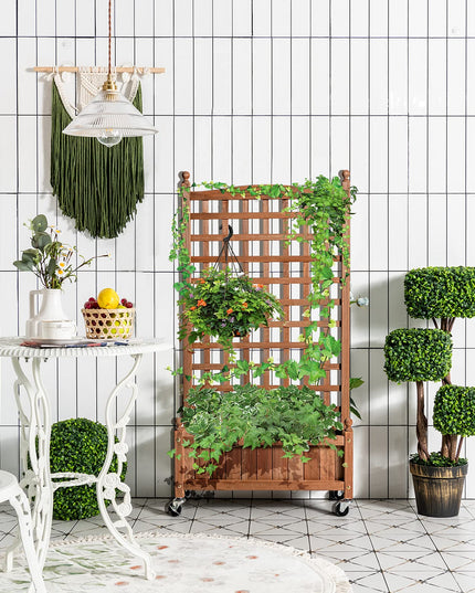 Giantex Mobile Plant Raised Bed with Lattice Trellis and Wheels