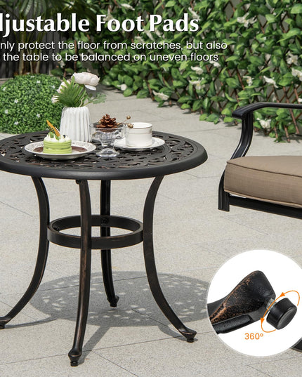 Giantex Patio Bistro Table, 24” Cast Aluminum Round Side Table, Outdoor Coffee Table for Porch, Pool, Backyard, Garden, Balcony