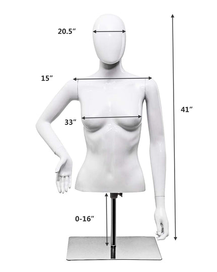 Female Mannequin Torso Adjustable Height Detachable Arms Dress Form - Giantex