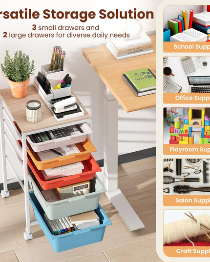Giantex Rolling Storage Cart with 5 Drawers Utility Cart（25"H）