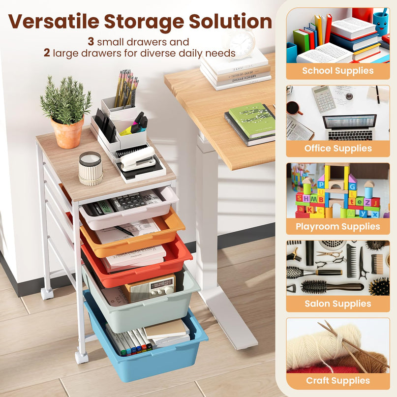 Giantex Rolling Storage Cart with 5 Drawers Utility Cart（25"H）