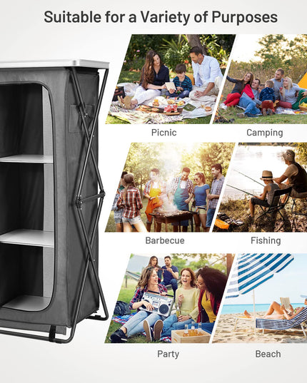 Folding Camping Storage Cabinet with 3 Shelves and Carry Bag