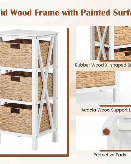 Giantex 3-Tier Nightstand with 3 Wicker Baskets(31.5''H-3 Baskets)