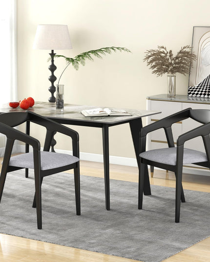 Giantex Wooden Dining Chairs Set, Linen Fabric Upholstered Kitchen Chairs w/Armrests & Padded Cushion