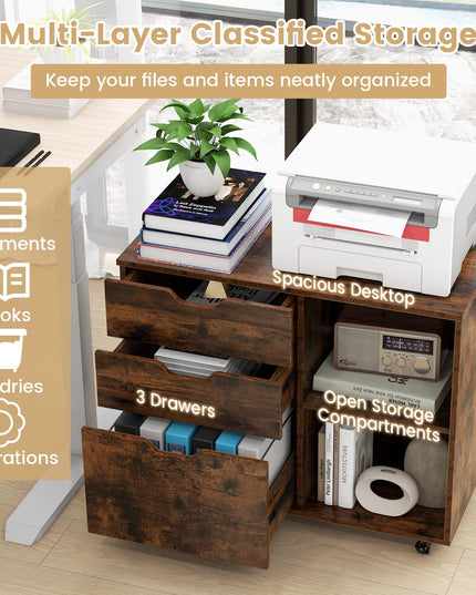 Giantex 3 Drawer File Cabinet, Office Storage Cabinet Fits Files Letter, A4, Legal Size