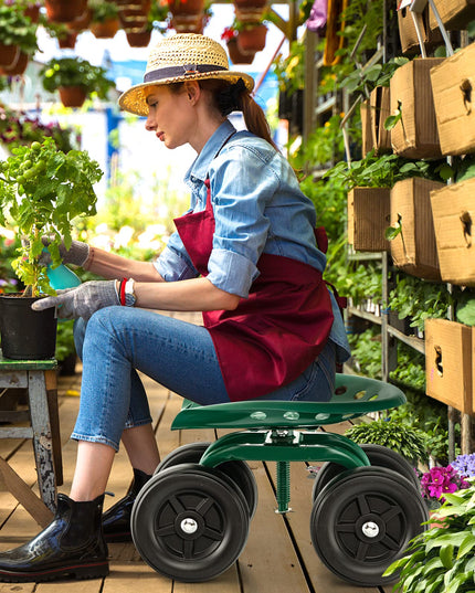 Giantex Garden Cart, Rolling Workseat with 4 Wheels, Garden Stool 360-degree Swivel Work Seat & Adjustable Heigh