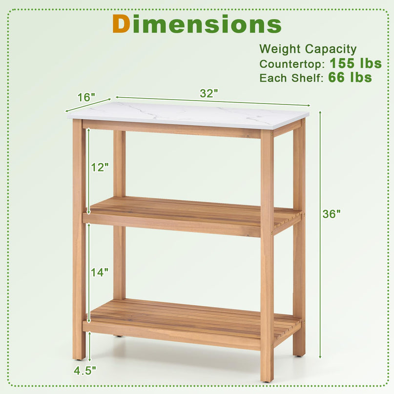 Giantex 3 Tier Outdoor Potting Bench with Faux Marble Tabletop