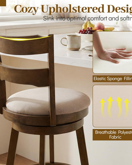 Giantex Tabourets de bar pivotants lot de 2 ou 4 | Tabourets hauteur bar de 77,5 cm avec assise en tissu rembourré